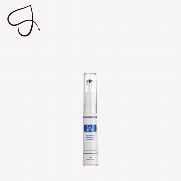 Skincare serum bottle with blue label on a white background