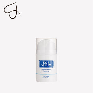 SOS Serum bottle on a white background