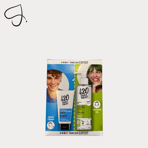 Packaging of V20 skincare products with a white background